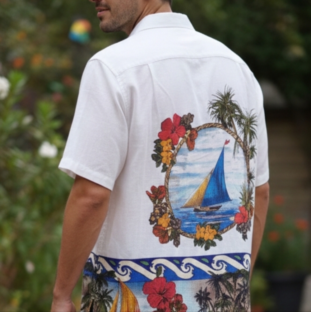 Caribbean Men' Shirt Size XLT Tall Linen Blend Short Sleeve button Up White (01)